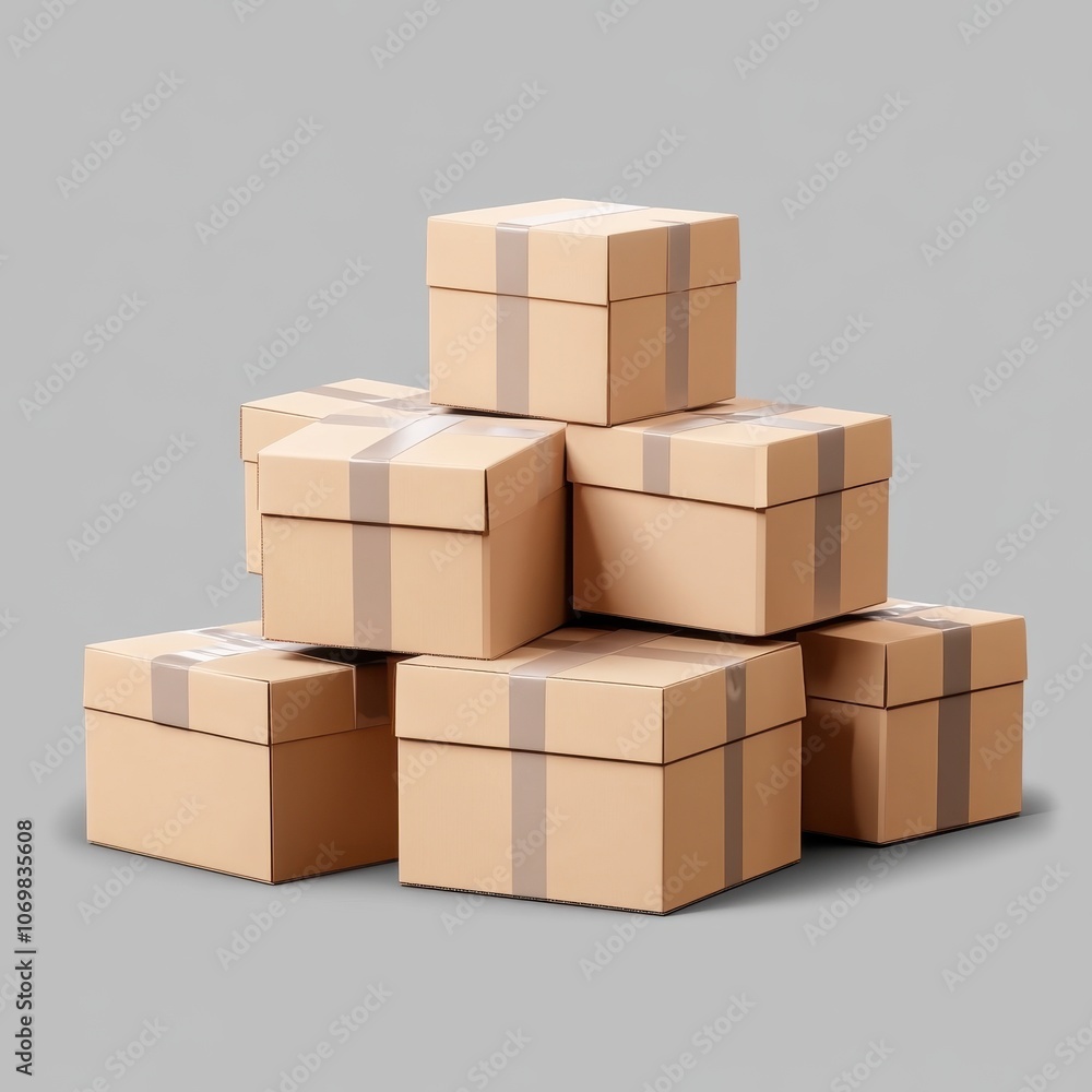 Stacked Cardboard Boxes in Neutral Gray Background Stacked Cardboard Boxes in Neutral Gray Background