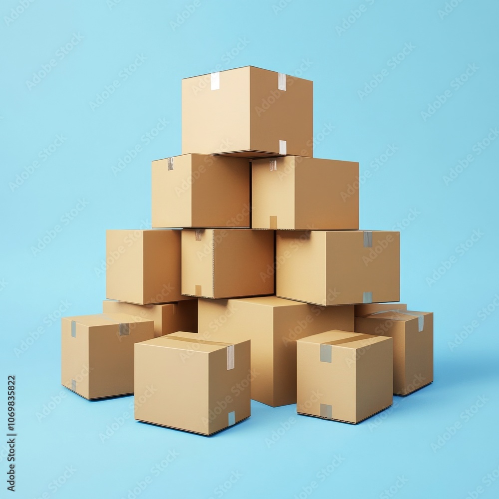 Pile of Cardboard Boxes on Blue Background Pile of Cardboard Boxes on Blue Background