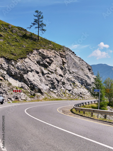 Mountain road pass Chike-Taman in Altai. Chuya Highway.