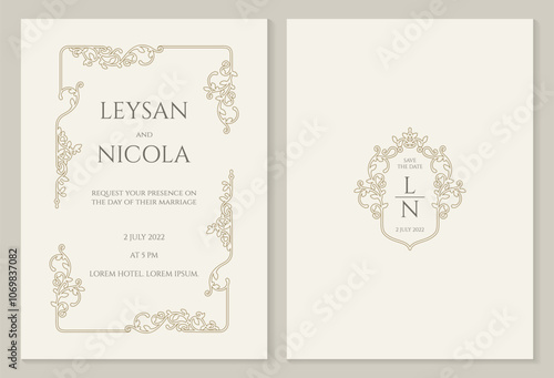 Elegant invitation in classic design.  Save the date card.