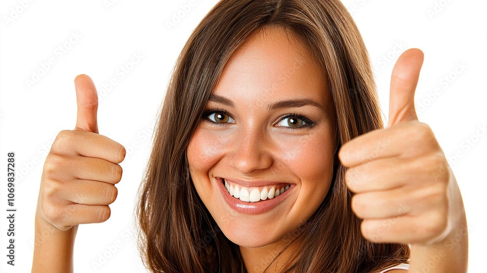 Woman Celebrating Success with Thumbs Up Gesture Woman Celebrating Success with Thumbs Up Gesture