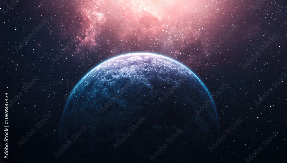 Obraz premium A stunning view of a planet in space with a colorful nebula background.