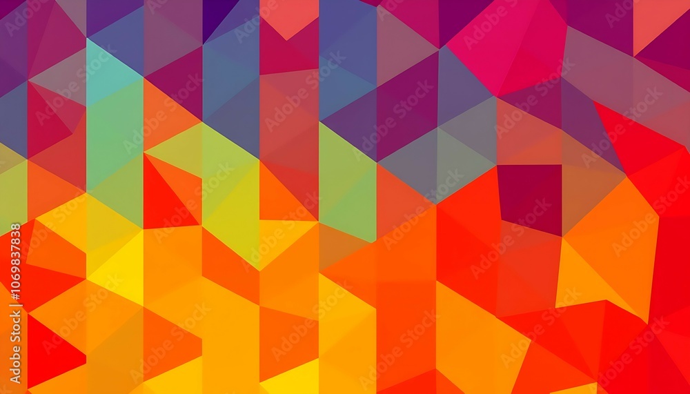 A colorful abstract pattern with a lot of triangles. The colors are bright and vibrant, creating a lively and energetic mood. The pattern is made up of various shapes and sizes, giving it a dynamic A colorful abstract pattern with a lot of triangles. The colors are bright and vibrant, creating a lively and energetic mood. The pattern is made up of various shapes and sizes, giving it a dynamic
