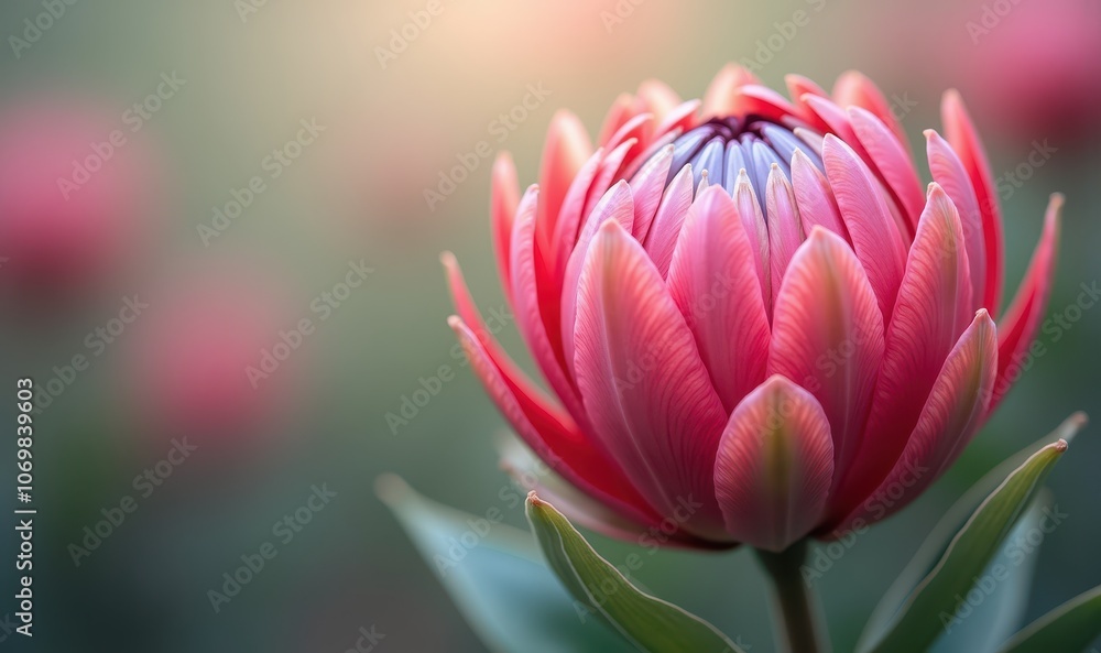Obraz premium A vibrant close-up of a pink flower, showcasing delicate petals and lush foliage, ideal for nature-themed projects, wellness, or floral arrangements.