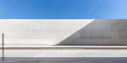 Minimalist architectural design showcasing clean lines and shadows in bright sunlight