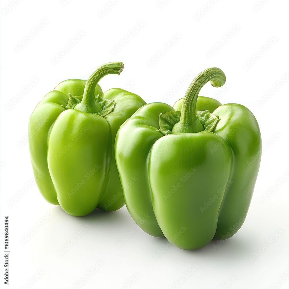Two Green Bell Peppers on a White Background Two Green Bell Peppers on a White Background