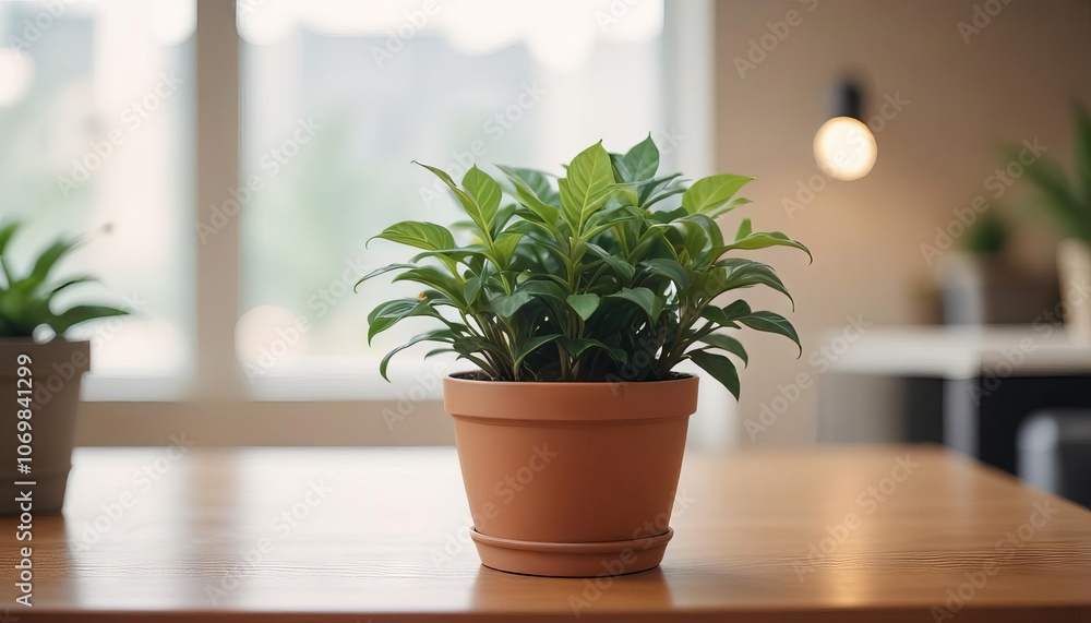 Fototapeta premium Plants on a Windowsill in a Cozy Indoor Space with Natural Light