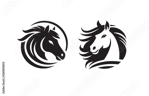horse face silhouette vector outline logo design
