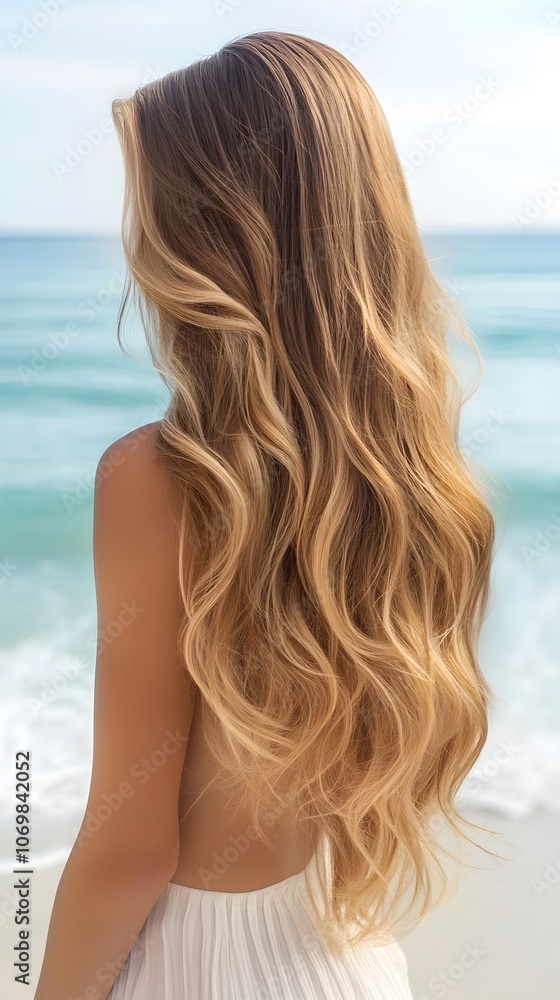 Woman enjoys the beach with flowing hair Woman enjoys the beach with flowing hair
