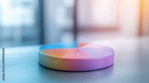 Colorful Pie Chart: A vibrant pie chart sits on a desk, showcasing its data segments in a captivating display of color. The chart symbolizes the diverse elements contributing to a whole, and the soft.