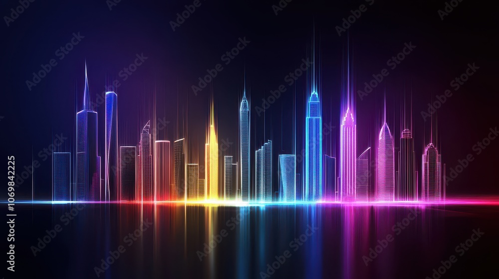 Abstract city skyline outline, famous buildings depicted with continuous lines in a modern, minimalist approach. Abstract city skyline outline, famous buildings depicted with continuous lines in a modern, minimalist approach.