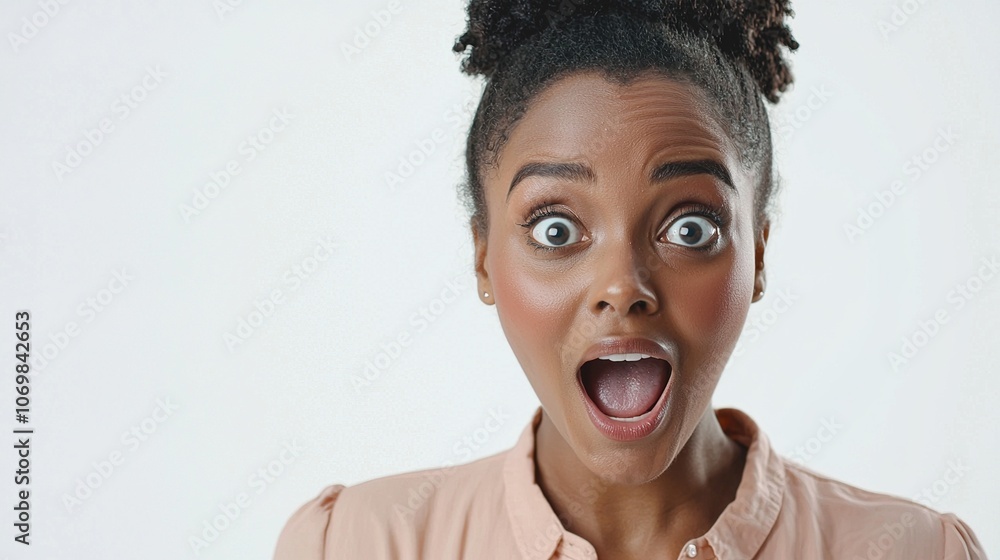 Shocked Woman in Beauty Studio Setting Shocked Woman in Beauty Studio Setting