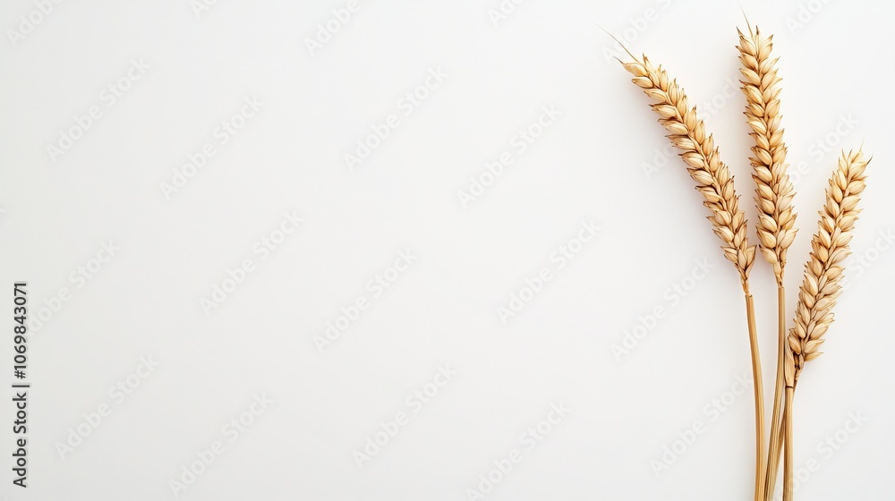 A golden wheat stalks against a clean white background A golden wheat stalks against a clean white background
