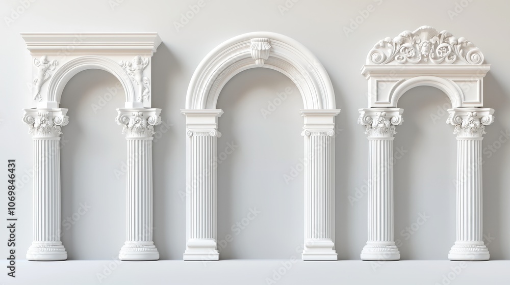 Neoclassical architectural elements with elegant arches and detailed carvings Neoclassical architectural elements with elegant arches and detailed carvings