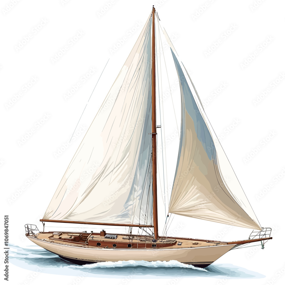 Obraz premium Sailing boat isolated on white background. Vector illustration. 