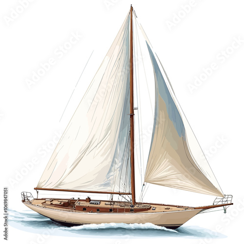 Sailing boat isolated on white background. Vector illustration. 