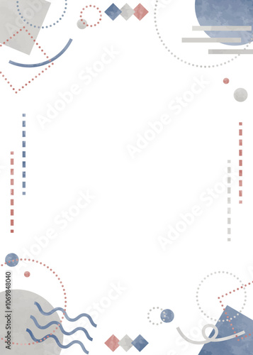 幾何学図形の抽象的な背景フレーム、ポップなデザイン、水彩カラー、縦向き