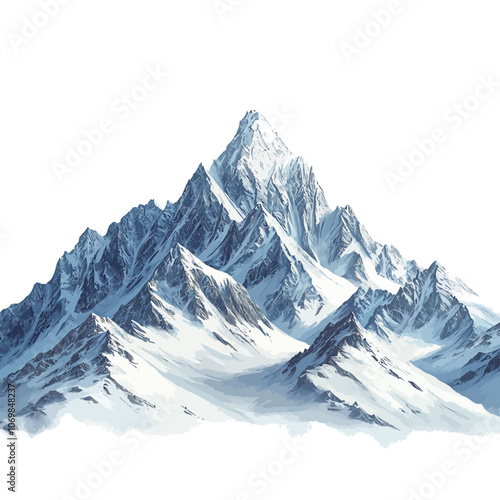 Snowy mountain peaks isolated on white background. 3D illustration