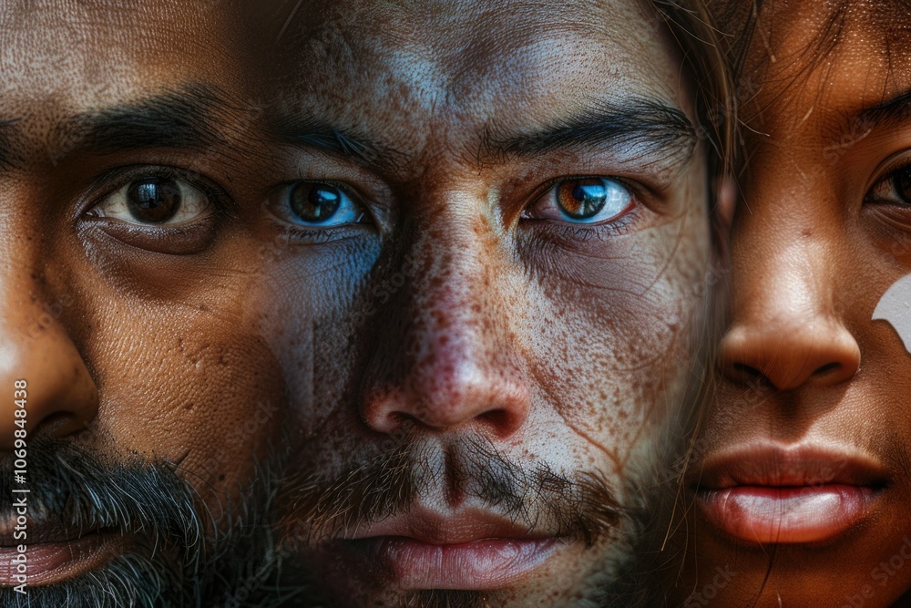 Diverse faces united in concept of humanity and equality. Diverse faces united in concept of humanity and equality.