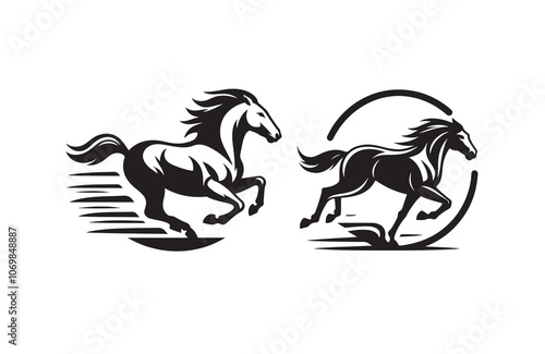horse silhouette vector outline logo design illustration