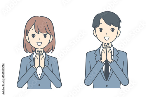 手を合わせるビジネスマンとビジネスウーマン