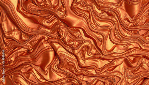 Liquid copper background with flowing, wavy patterns creating rich, metallic texture. warm tones evoke sense of luxury and elegance, perfect for various design applications