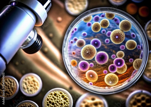 Detailed Gram Stain of Enterococcus faecalis Bacteria Highlighting Cellular Structure and Morphology in a Laboratory Setting with a Focus on the Rule of Thirds Composition for Educational Use photo