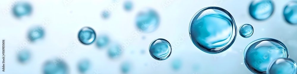 A series of blue bubbles are floating in the air A series of blue bubbles are floating in the air