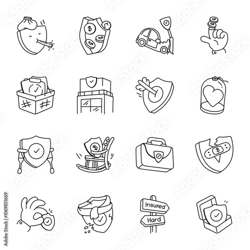 Set of Doodle Style Coverage Icons 

