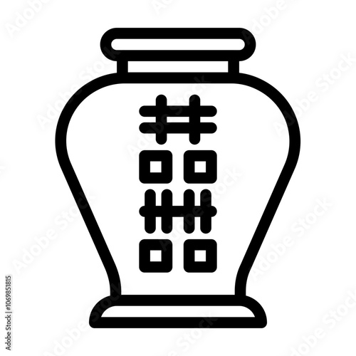 Ancient jar with Chinese characters Line Icon