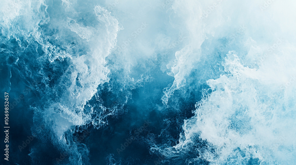 Fototapeta premium Rough waves crashing dramatically on a rocky shoreline during a turbulent ocean encounter at dawn