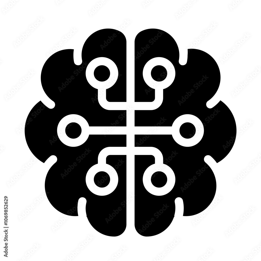 Brain with Circuitry Solid Icon Brain with Circuitry Solid Icon