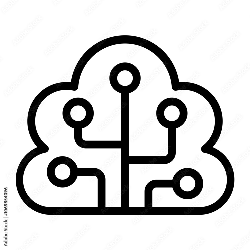 Cloud with Circuitry Line Icon Cloud with Circuitry Line Icon