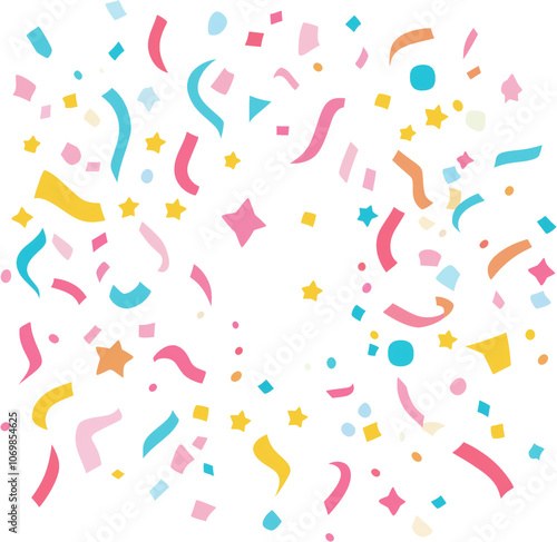 Simple, cute, light, clean and lovely style of celebration confetti and streamers. The confetti is soft and round. Transparent background, ideal for overlaying.For card, invitation, wallpaper, banner.