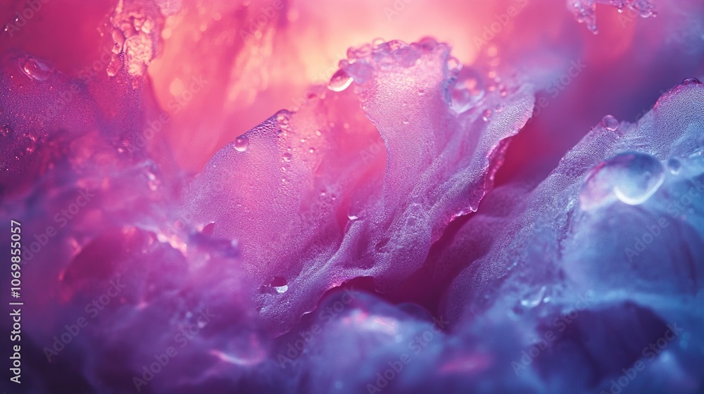 Abstract Ice Texture: Close-up of Frozen Water in Pink and Blue Hues Abstract Ice Texture: Close-up of Frozen Water in Pink and Blue Hues