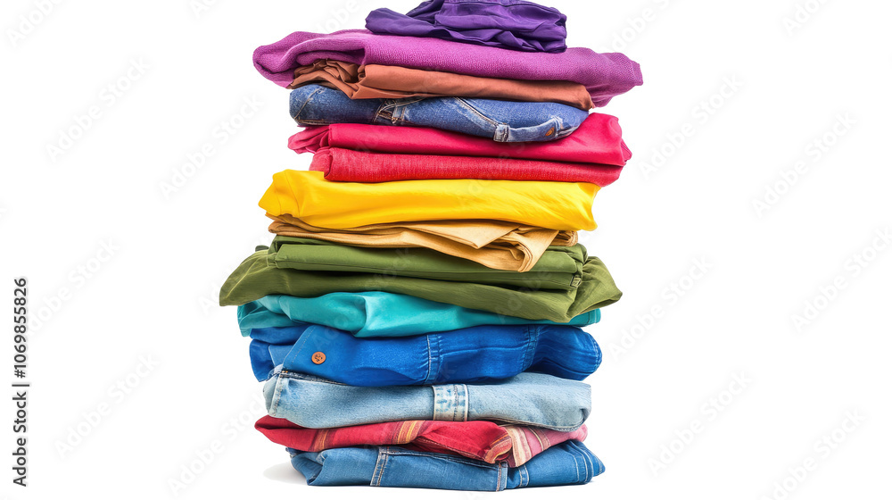 Colorful Stacks of Folded Clothes Isolated on a Transparent Background Generative AI