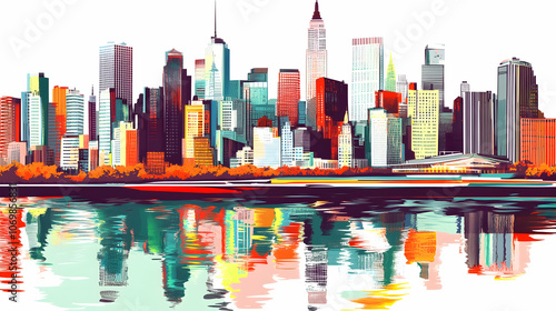Wallpaper Mural Colorful cityscape skyline with reflection in water. Torontodigital.ca