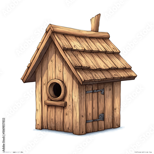 Wooden bird house isolated on white background. Realistic vector illustration. 