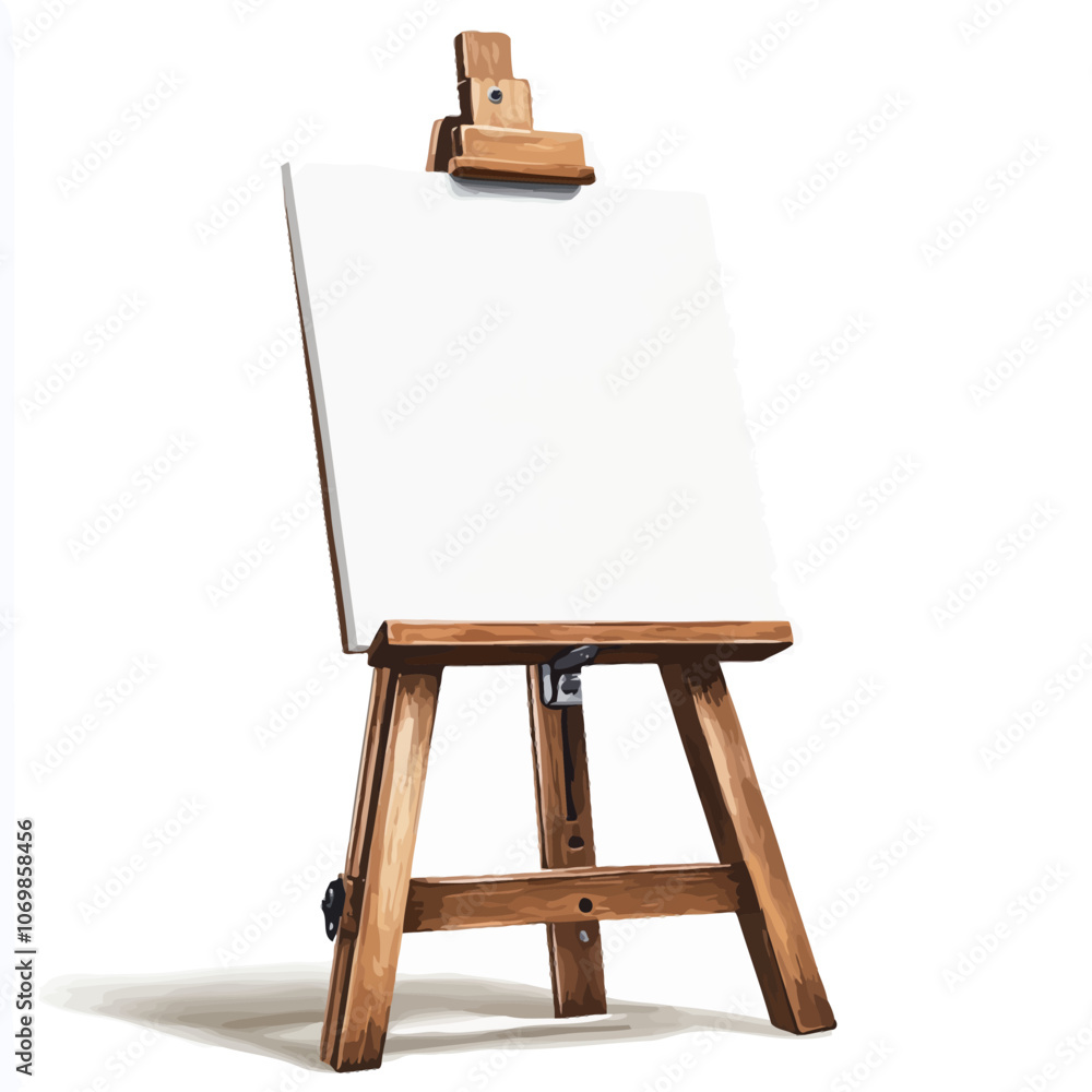Wooden easel with blank canvas isolated on a white background. 