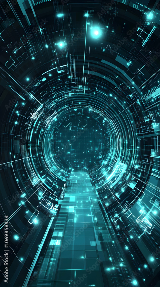 Fototapeta premium Abstract futuristic tunnel with glowing lights.