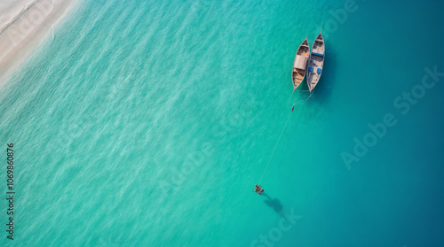 A boat is floating in the ocean with a rope attached to it