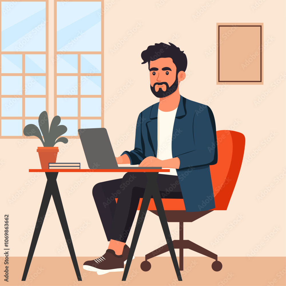 Fototapeta premium Guy working from home in his laptop
