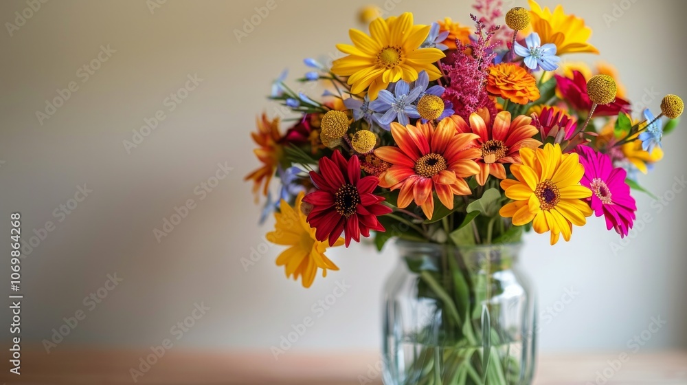 Colorful bouquet of flowers in a glass vase. AI generative. . Colorful bouquet of flowers in a glass vase. AI generative. .