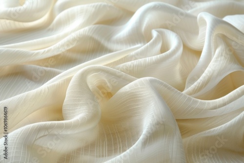 Cream-colored fabric draped in soft folds and delicate texture. AI generative. .