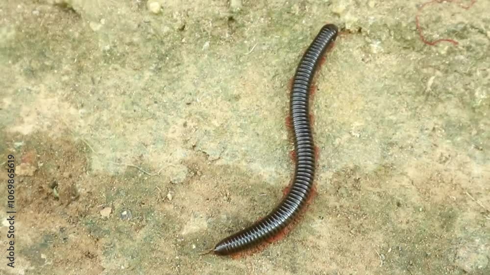 A millipede slithered up a concrete wall A millipede slithered up a concrete wall