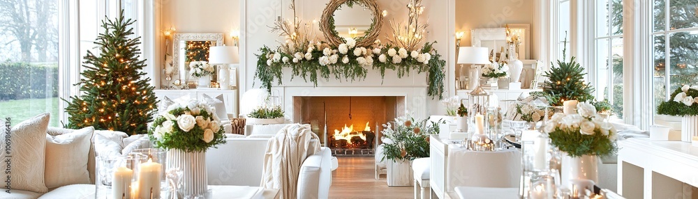 Cozy Winter Fireplace with Christmas Decor. Cozy Winter Fireplace with Christmas Decor.