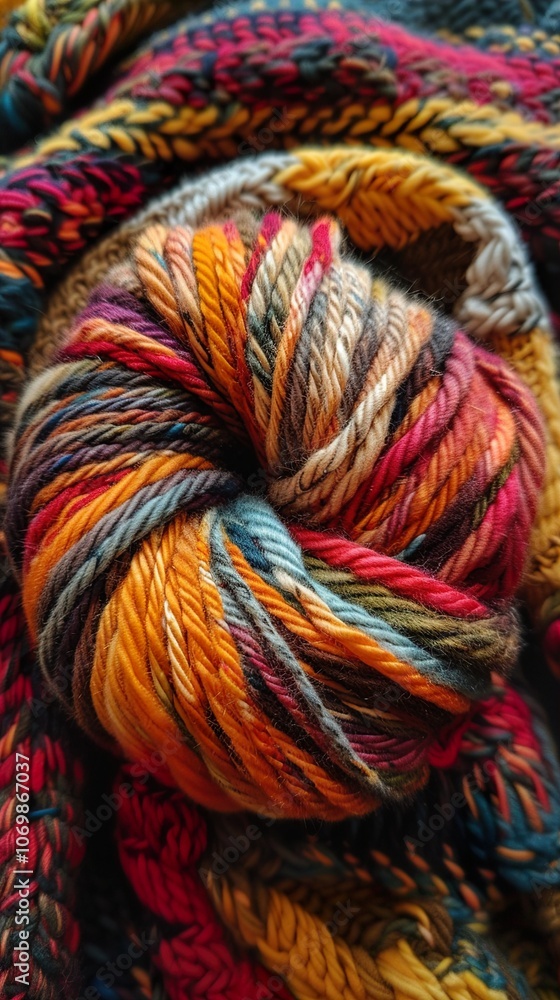 Close-up of a Colorful Yarn Ball - Perfect for Knitting and Crocheting Close-up of a Colorful Yarn Ball - Perfect for Knitting and Crocheting
