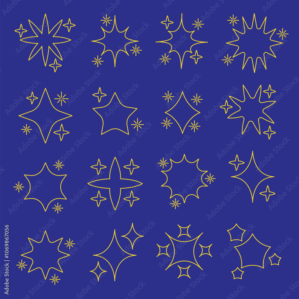 Hand drawn sparkling star collection vector Hand drawn sparkling star collection vector