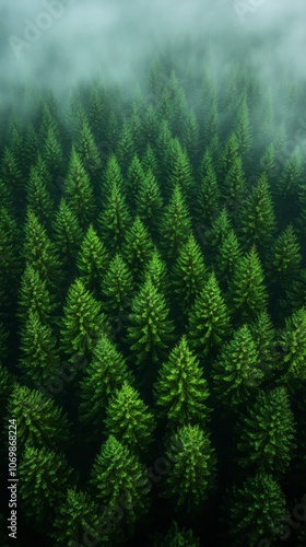 Misty Forest Canopy Aerial View