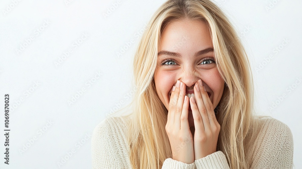 Happy Young Woman with Blonde Hair on White Background Happy Young Woman with Blonde Hair on White Background